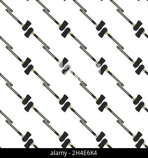 Illustration on theme pattern steel axes with wooden handle, metal ax for hunting. Big kit ax consisting of many identical axes on white background. F Stock Vector