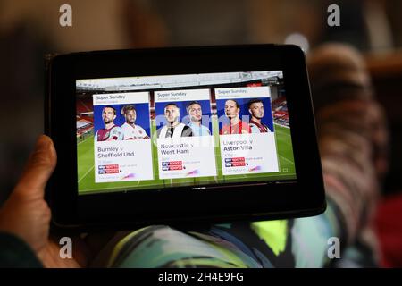 A tablet screening upcoming Premier League matches on Saturday at Sky  Sports Live. Picture date: Thursday July 2, 2020. Photo credit should read:  Isabel Infantes Stock Photo - Alamy