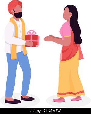 Couple celebrating Diwali semi flat color vector characters Stock Vector