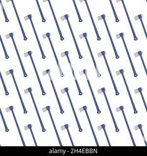 Illustration on theme pattern steel axes with wooden handle, metal ax for hunting. Big kit ax consisting of many identical axes on white background. F Stock Vector