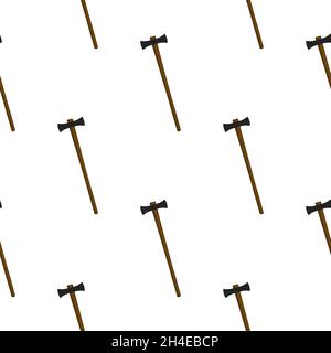 Illustration on theme pattern steel axes with wooden handle, metal ax for hunting. Big kit ax consisting of many identical axes on white background. F Stock Vector