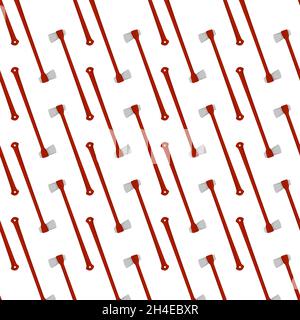 Illustration on theme pattern steel axes with wooden handle, metal ax for hunting. Big kit ax consisting of many identical axes on white background. F Stock Vector