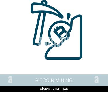 Mining bitcoin icon. Vector design of blockchain technology, bitcoin, altcoins, cryptocurrency mining, finance, digital money market Stock Vector