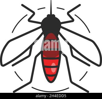 Mosquito icon. Malaria concept. Top view. Flat style illustration. Stock Vector