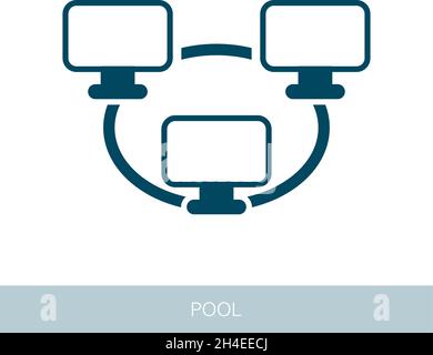 Bitcoin mining pool icon with peer-to-peer computer network. Vector design of blockchain technology, bitcoin, altcoins, cryptocurrency mining, finance Stock Vector