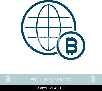 Global economy icon, financial and money concept. Vector design of blockchain technology, bitcoin, altcoins, cryptocurrency mining, finance, digital m Stock Vector