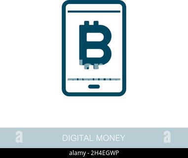 Mobile bitcoin business app icon. Vector design of blockchain technology, bitcoin, altcoins, cryptocurrency mining, finance, digital money market Stock Vector