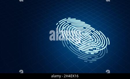 Finger print on blue background. Security and identify. Biometric technology. 3d illustration. Stock Photo