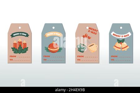 Christmas and New Year holiday tag templates. Set of elements for decoration Stock Vector