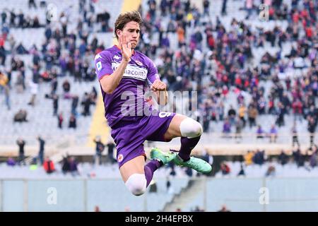 Florence, Italy. 21st Mar, 2021. Dusan Vlahovic (ACF Fiorentina) during ACF  Fiorentina vs AC Milan, Italian football Serie A match in Florence, Italy,  March 21 2021 Credit: Independent Photo Agency/Alamy Live News