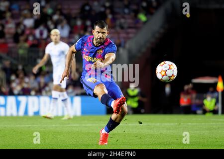 BARCELONA - OCT 20: Sergio Kun Aguero in action at the Uefa Champions League match between FC Barcelona and FC Dynamo Kyiv at the Camp Nou Stadium in Stock Photo