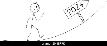 Person Walking Up, Great Expectations From Year 2024, Vector Cartoon Stick Figure Illustration Stock Vector