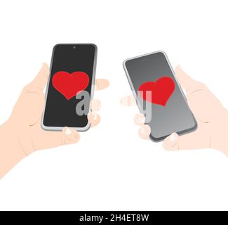 Online dating, flirting, send heart, receive heart, love, romantic, vector stock illustration Stock Vector