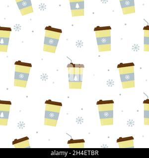 Winter coffee cup seamless pattern vector art Stock Vector