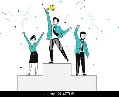 People stand on podium. Ranking competition rewarding Stock Vector