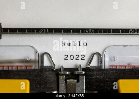 Hello 2022 written on an old typewriter Stock Photo