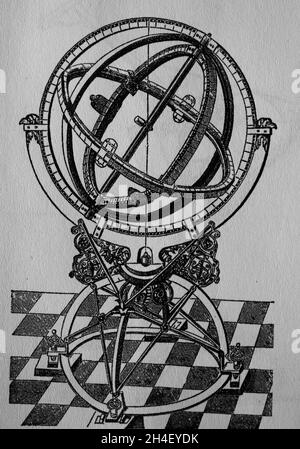 Equatorial Rings or Circles. Original engraving of. 1602. From Sciencia and Literature in Middle Ages by Paul Laroix, 1878. Stock Photo