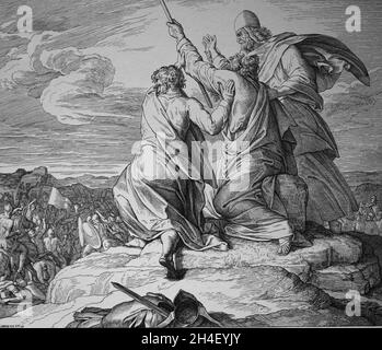 The Battle of Rephidim, against the Amalekites. Moses hands were ...