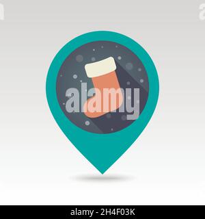 Christmas socks flat pin map icon. Map pointer. Map markers. Vector illustration EPS10 Stock Vector