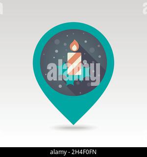 Christmas candle flat pin map icon. Map pointer. Map markers. Vector illustration EPS10 Stock Vector