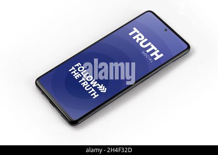 Truth Social name on smartphone, United States of America, october 2021 Stock Photo