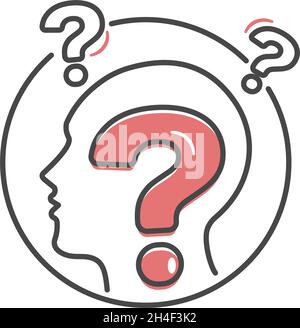Human head with question marks. Problem solving concept. Puzzle. Flat style illustration. Stock Vector