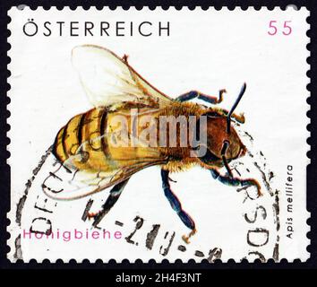 AUSTRIA - CIRCA 2009: a stamp printed in Austria shows European honey bee (apis mellifera), insect, circa 2009 Stock Photo