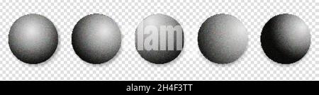 Dotwork 3D spheres set. Sand grain effect. Vector abstract shapes isolated on transparent background Stock Vector