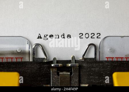 Agenda 2022 written on an old typewriter Stock Photo