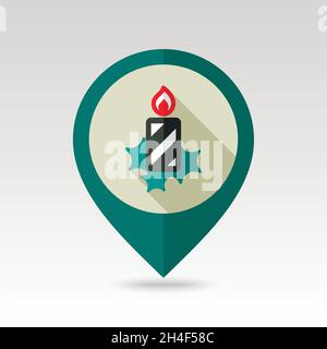 Christmas candle flat pin map icon. Map pointer. Map markers. Vector illustration EPS10 Stock Vector