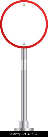 No entry road sign. Blank red circle on metal pole Stock Vector