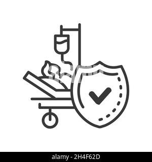 Emergency dropper - vector line design single isolated icon on white background. High quality black pictogram. The drop counter, patient lies in hospi Stock Vector