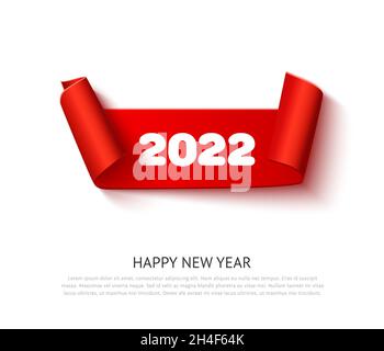 2022 New year banner. Red paper curl banner isolated on white background for New Year design Stock Vector