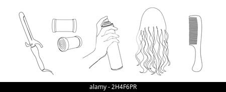 Hairdresser details in a hand drawn linear style. Stock Vector