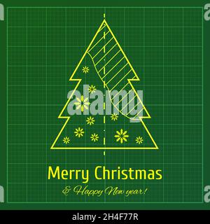 Christmas tree symbol as technical blueprint drawing Stock Vector