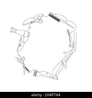 Hairdresser details in a hand drawn linear style. Stock Vector