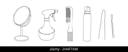 Hairdresser details in a hand drawn linear style. Stock Vector