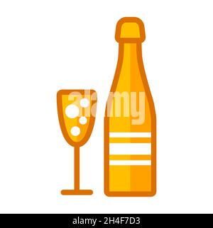 Celebration concept. Champagne bottle and glass line icon Stock Vector
