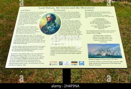 Tourist information board at the Nelson Monument, Portsdown Hill, Portsmouth, Hampshire, England, UK Stock Photo