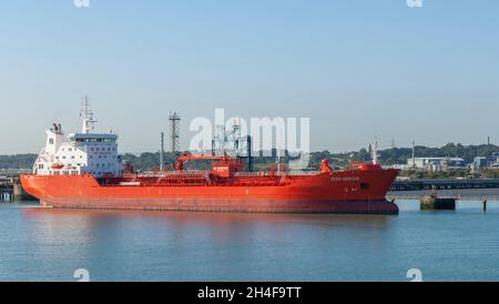 Sten Moster a Oil/Chemical tanker moored at Fawley Oil Refinery, Southampton Water, Hampshire, England, UK Stock Photo