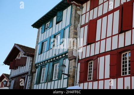 House covered in chillies in the famous village of Espelette, Pays Basque, Pryenees Atlantic, France Stock Photo