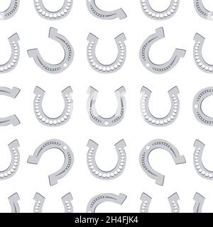 Illustration on theme Irish holiday St Patrick day, seamless horseshoes. Pattern St Patrick day consisting of identical horseshoes on white background Stock Vector
