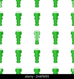 Illustration Irish holiday St Patrick day, seamless color beer in mug. Pattern St Patrick day consisting of many identical beer mug on white backgroun Stock Vector