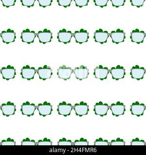 Illustration on theme Irish holiday St Patrick day, seamless eyeglasses. Pattern St Patrick day consisting of many identical eyeglasses on white backg Stock Vector