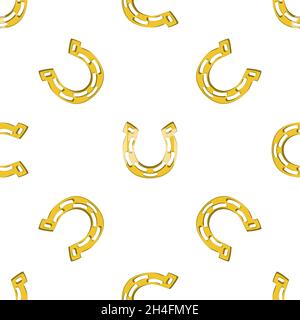 Illustration on theme Irish holiday St Patrick day, seamless horseshoes. Pattern St Patrick day consisting of identical horseshoes on white background Stock Vector