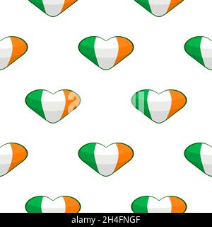 Illustration on theme Irish holiday St Patrick day, seamless color hearts. Pattern St Patrick day consisting of many identical hearts on white backgro Stock Vector