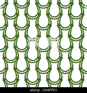 Illustration on theme Irish holiday St Patrick day, seamless horseshoes. Pattern St Patrick day consisting of identical horseshoes on white background Stock Vector