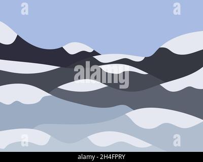 Winter landscape with snowy hills. Mountain landscape in a flat style, winter cold weather. View of the snow-capped hills. Design for prints and poste Stock Vector