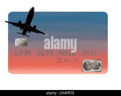 Here is an air miles reward credit card isolated on a white background. It is also known as a frequent flier credit card. Stock Photo