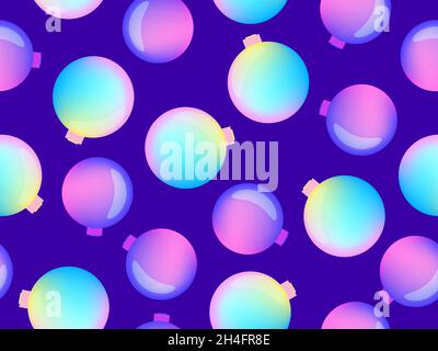 Christmas balls seamless pattern. Blue and violet gradient. Xmas  background. Christmas design for greeting cards, wrapping paper, banners and posters Stock Vector